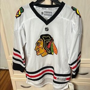Reebok White Hockey Jersey with Black and Red Accents